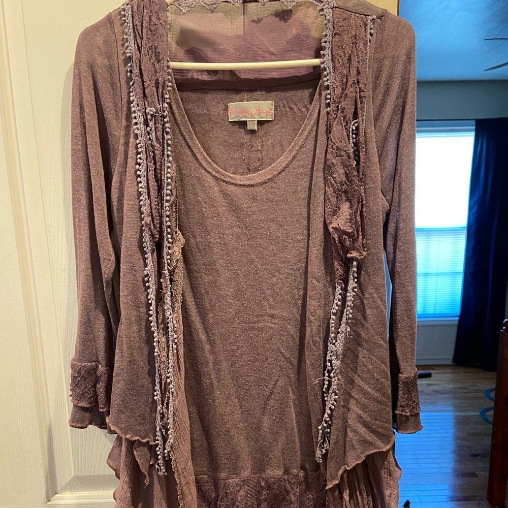 Boho faux layers top dusty purple